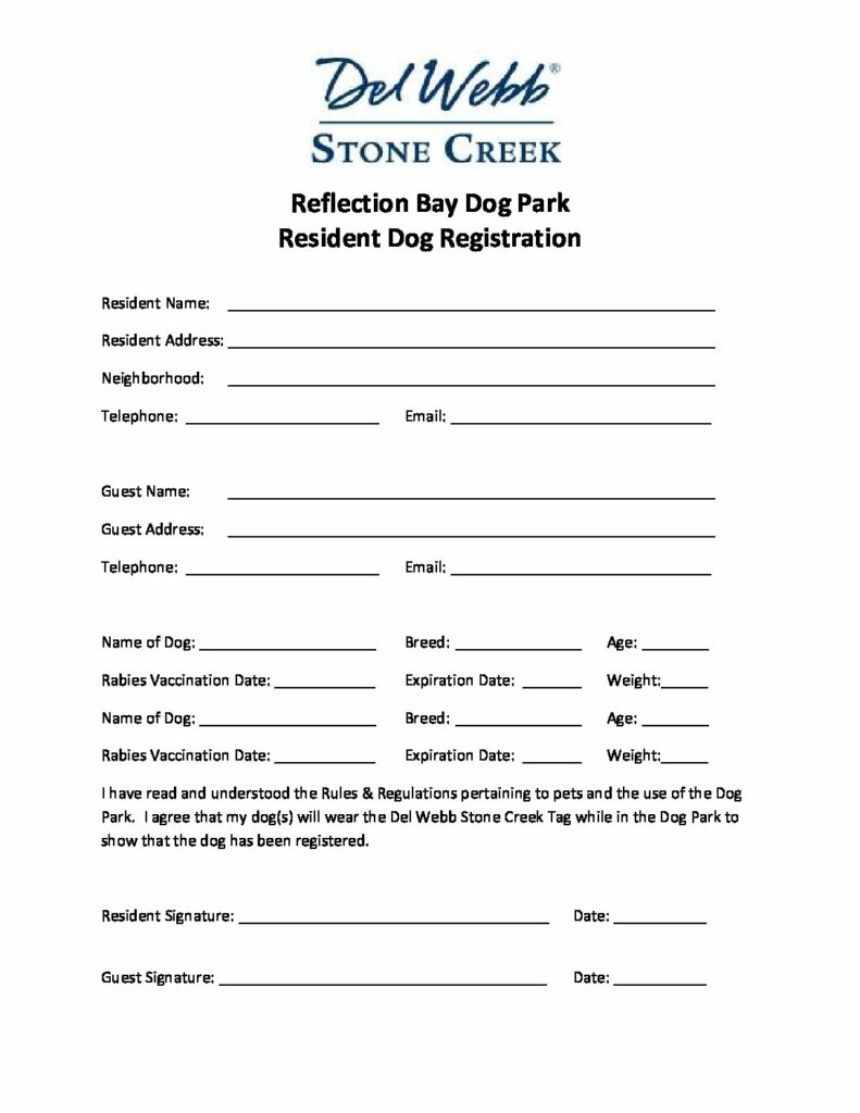 Dog Park Registration Form – Stone Creek